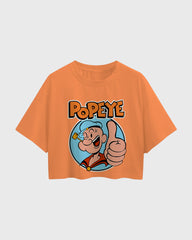 Womens Oversized Cropped TShirt Cartoon Popeye