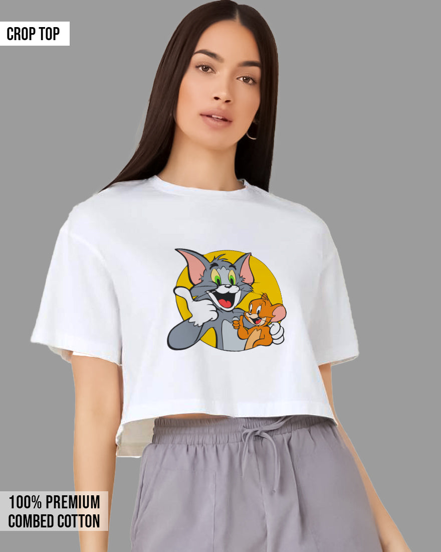 Womens Cropped TShirt Cartoon Tom And Jerry