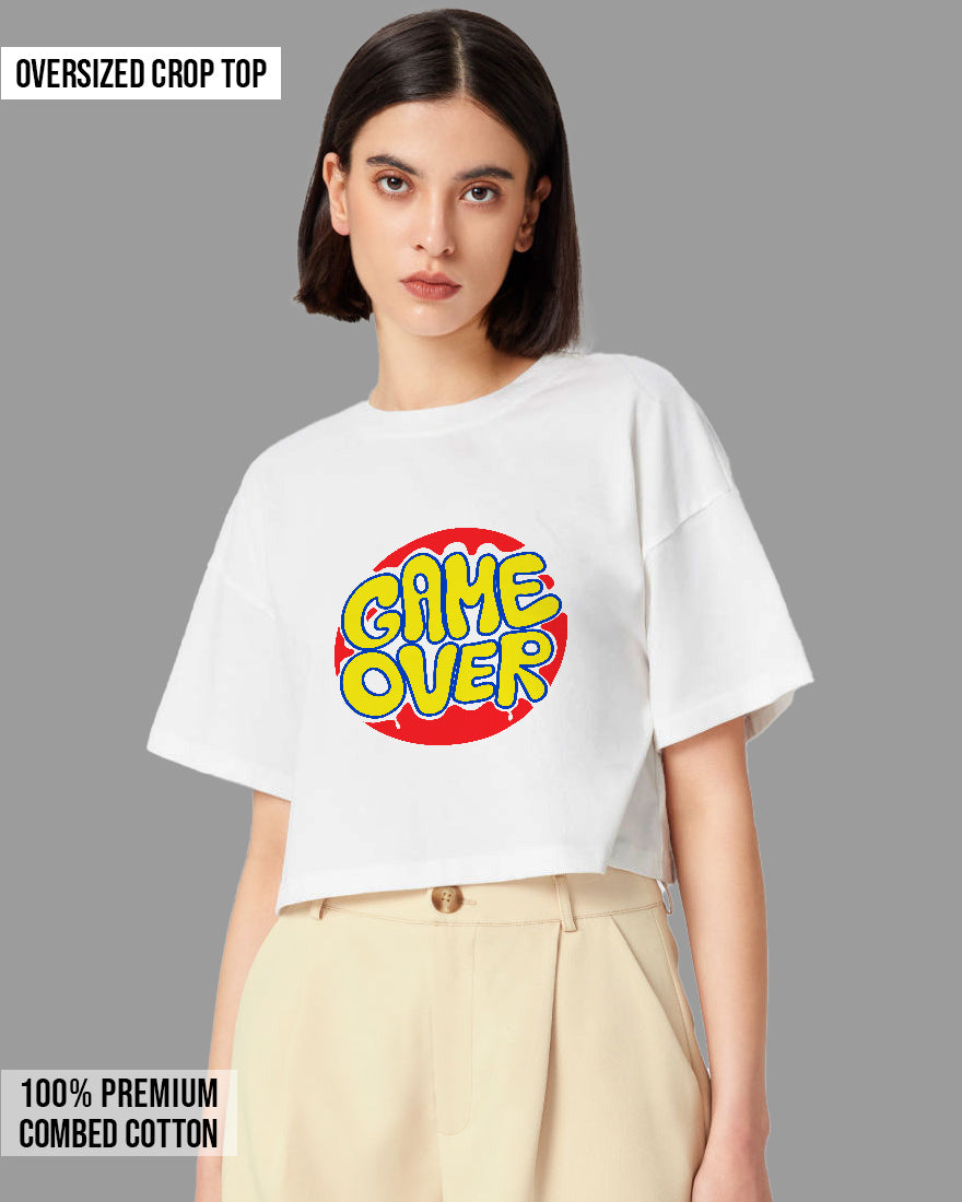 Womens Oversized Cropped TShirt Funky Game Over