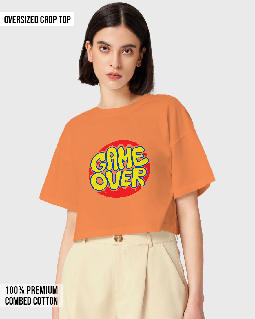 Womens Oversized Cropped TShirt Funky Game Over