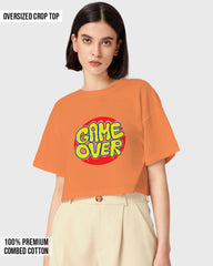 Womens Oversized Cropped TShirt Funky Game Over