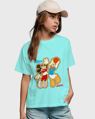 Womens Relaxed Fit TShirt Cartoon Micky & Donald