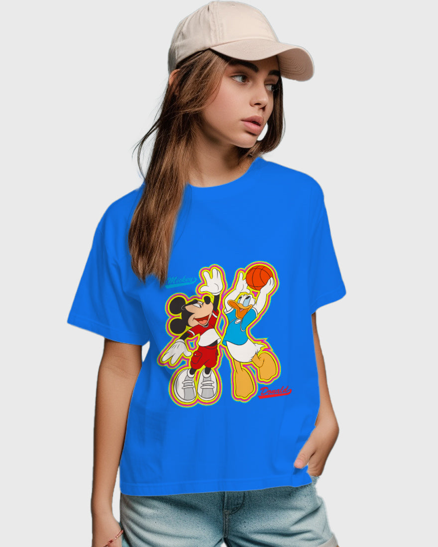 Womens Relaxed Fit TShirt Cartoon Micky & Donald