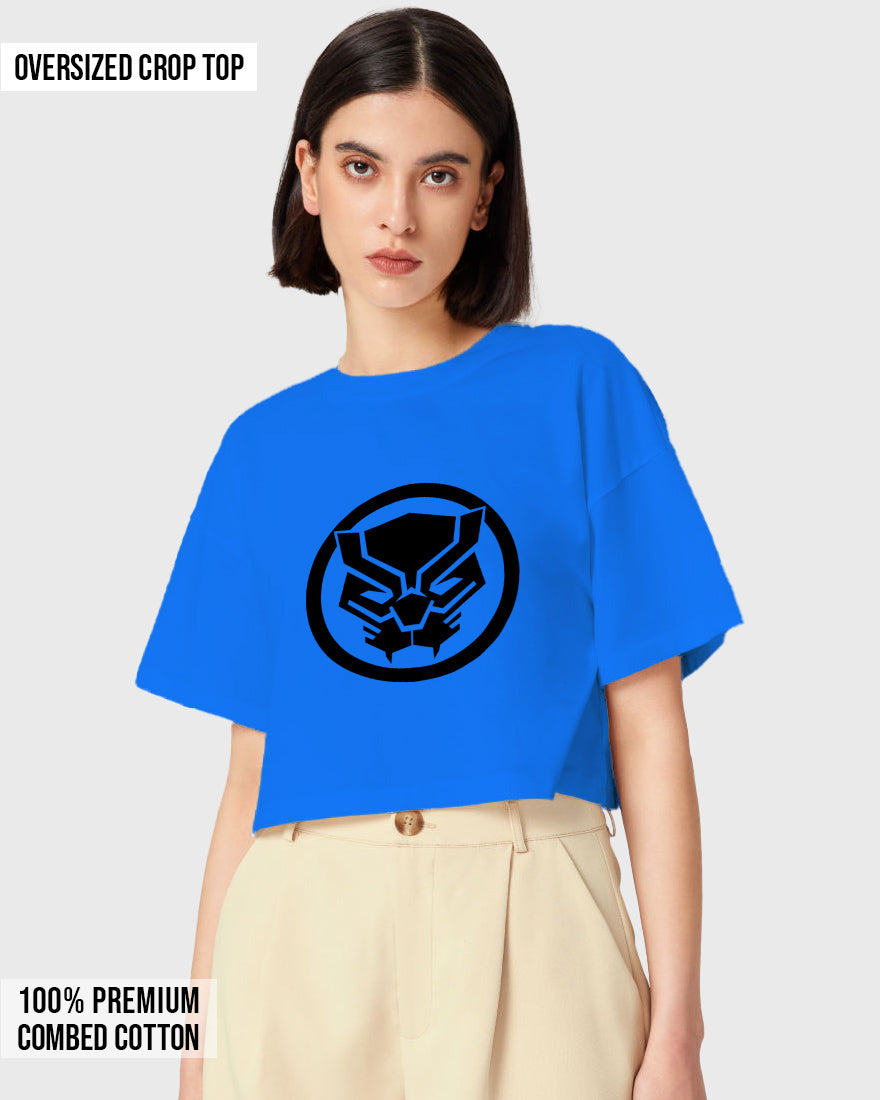 Womens Oversized Cropped TShirt Movies Black Panther Logo