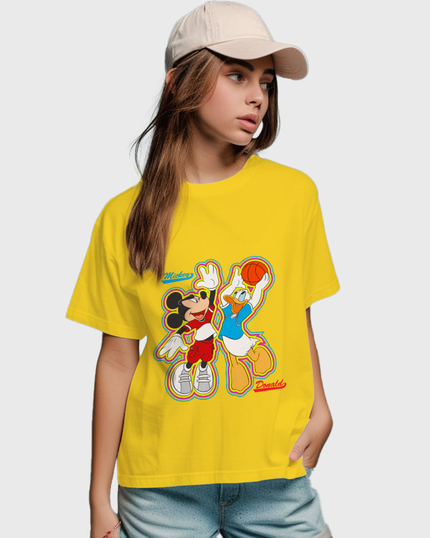 Womens Relaxed Fit TShirt Cartoon Micky & Donald