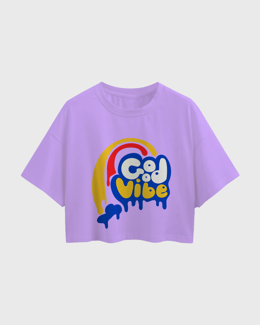 Womens Oversized Cropped TShirt Funky Good Vibes