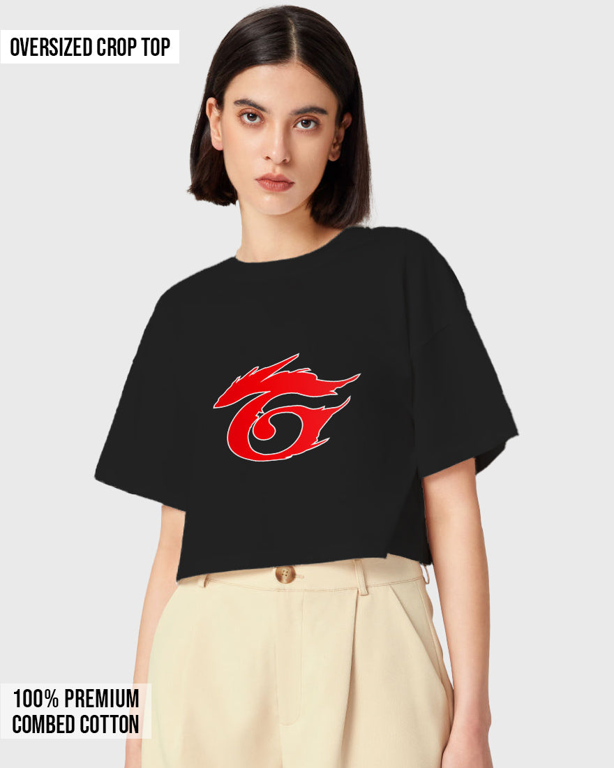 Womens Oversized Cropped TShirt Gaming Free Fire