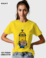 Womens Relaxed Fit TShirt Cartoon Minion Im Stupid