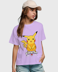 Womens Relaxed Fit TShirt Cartoon Pokeman Pikachu