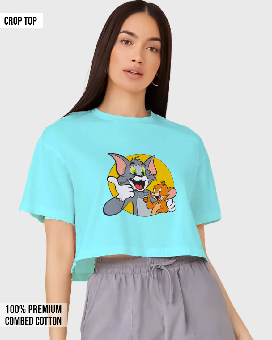 Womens Cropped TShirt Cartoon Tom And Jerry