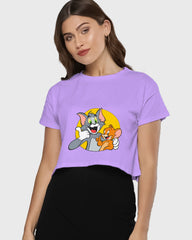 Womens Cropped TShirt Cartoon Tom And Jerry