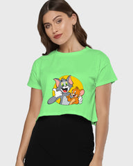 Womens Cropped TShirt Cartoon Tom And Jerry