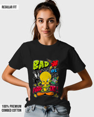 Womens Relaxed Fit TShirt Cartoon Angry Tweety