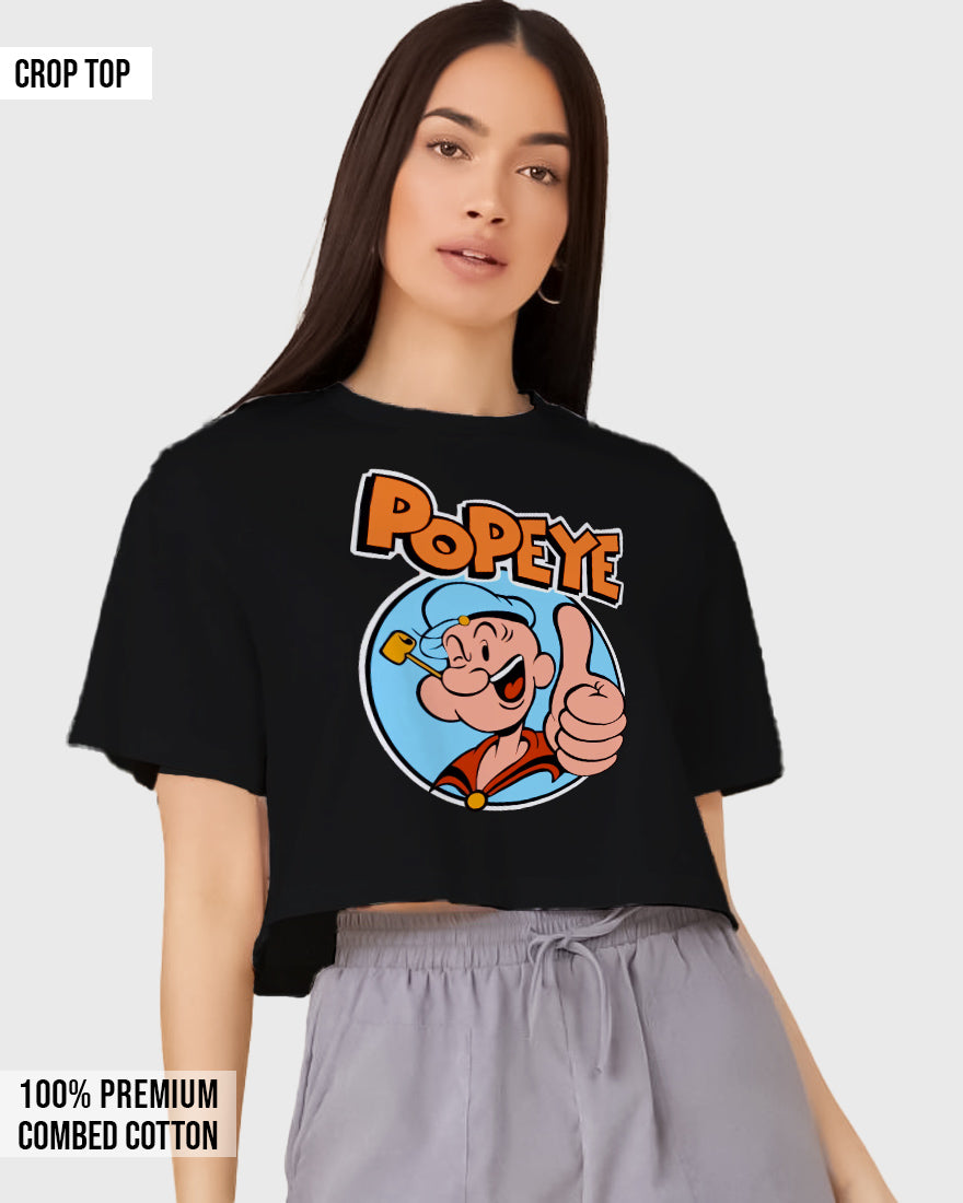 Womens Cropped TShirt Cartoon Popeye