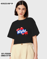 Womens Oversized Cropped TShirt Funky Kiss