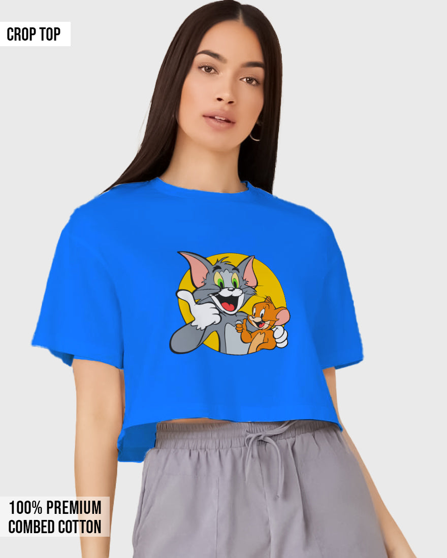 Womens Cropped TShirt Cartoon Tom And Jerry