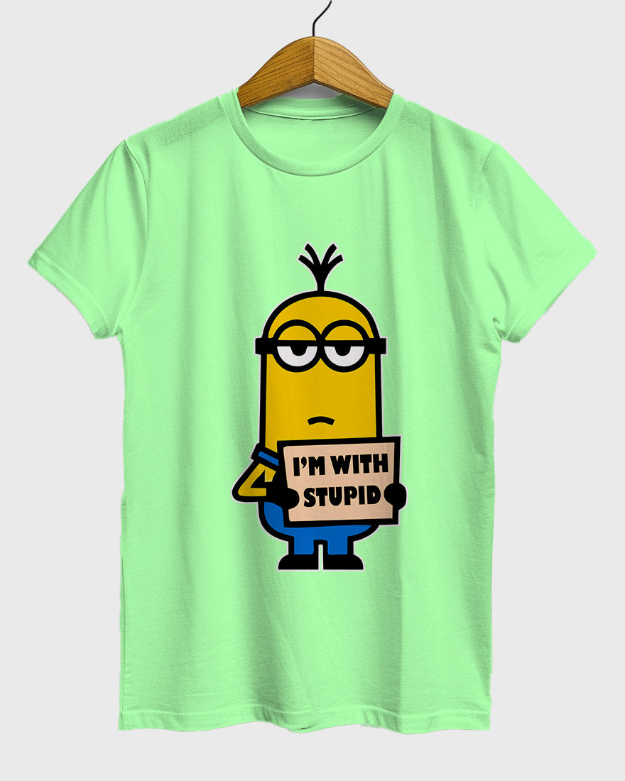 Womens Relaxed Fit TShirt Cartoon Minion Im Stupid