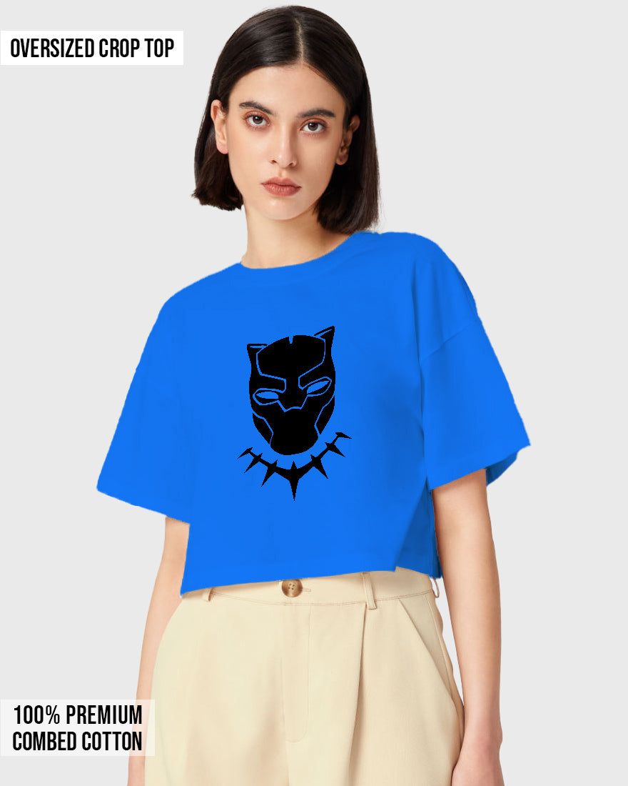 Womens Oversized Cropped TShirt Movies Black Panther Mask