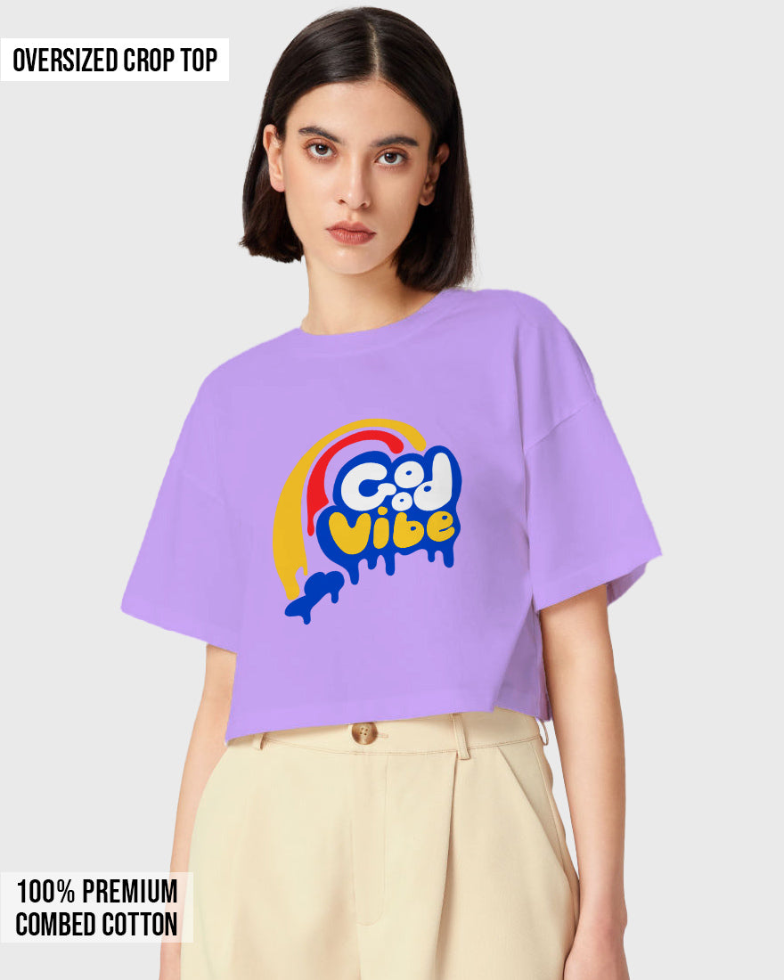 Womens Oversized Cropped TShirt Funky Good Vibes