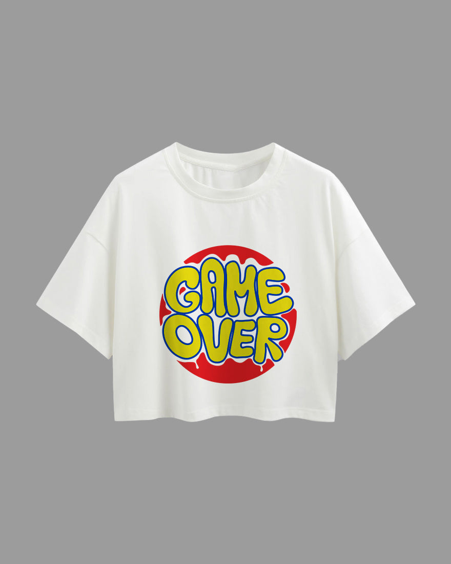 Womens Oversized Cropped TShirt Funky Game Over