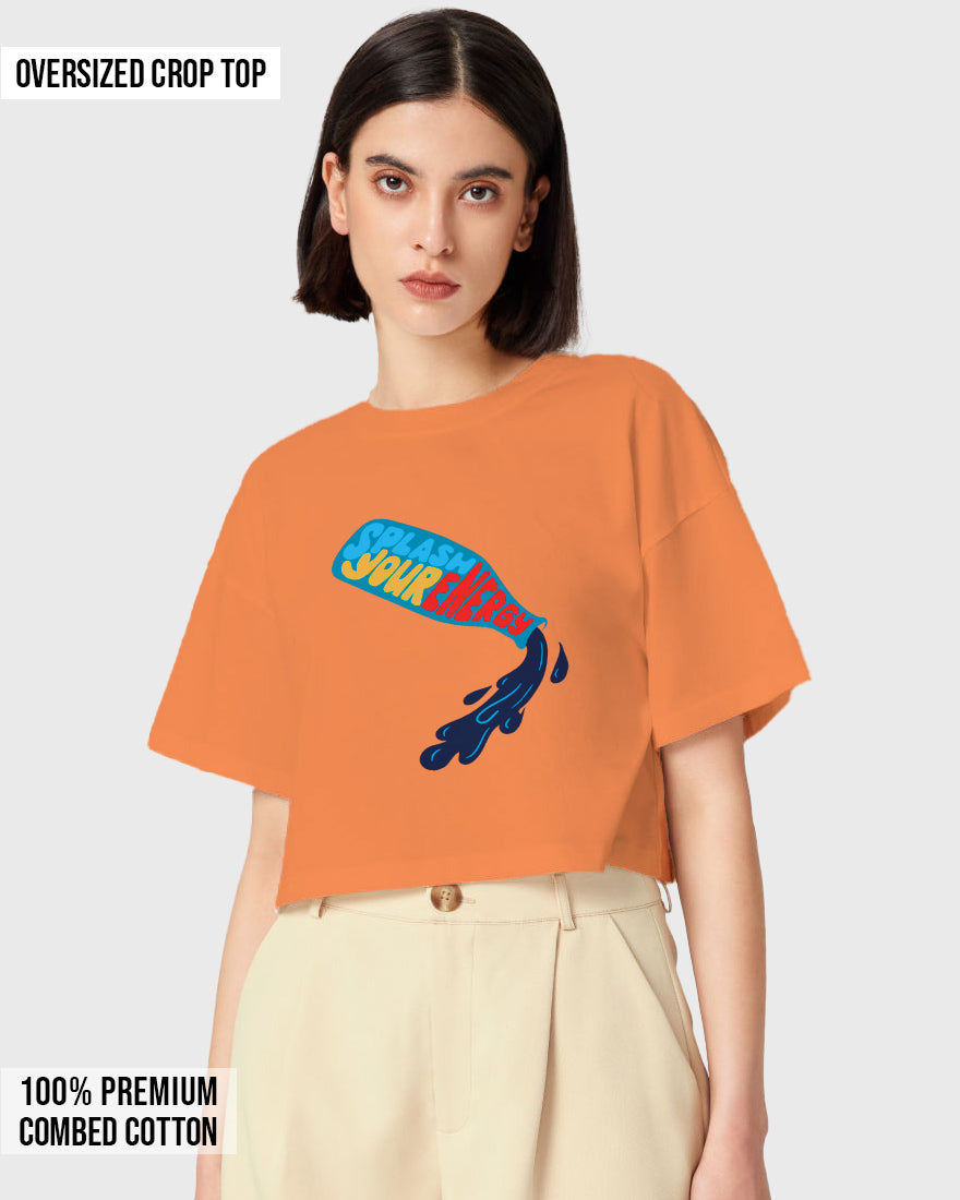 Womens Oversized Cropped TShirt Funky Splash