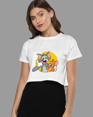 Womens Cropped TShirt Cartoon Tom And Jerry