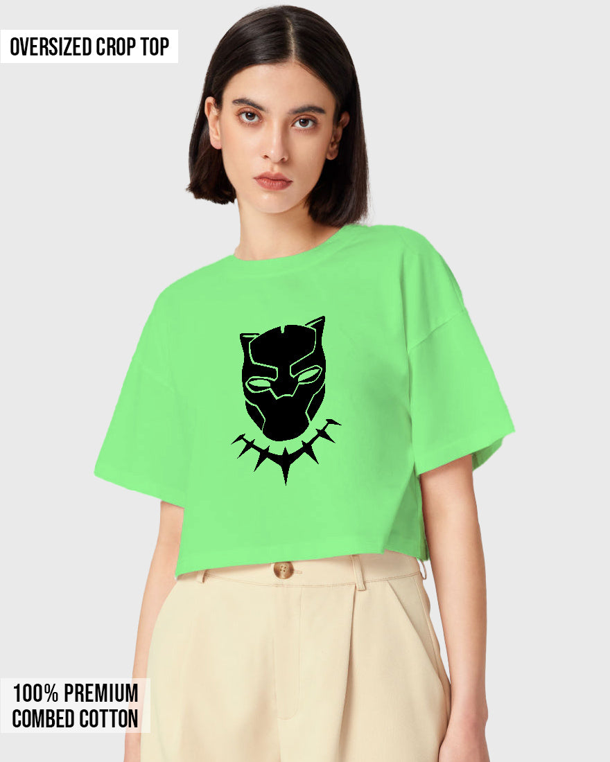 Womens Oversized Cropped TShirt Movies Black Panther Mask