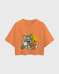 Womens Oversized Cropped TShirt Cartoon Tom And Jerry