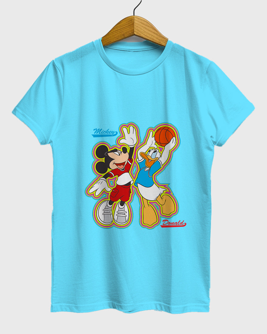 Womens Relaxed Fit TShirt Cartoon Micky & Donald