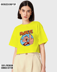 Womens Oversized Cropped TShirt Cartoon Popeye