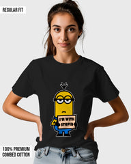 Womens Relaxed Fit TShirt Cartoon Minion Im Stupid