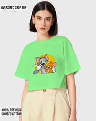 Womens Oversized Cropped TShirt Cartoon Tom And Jerry