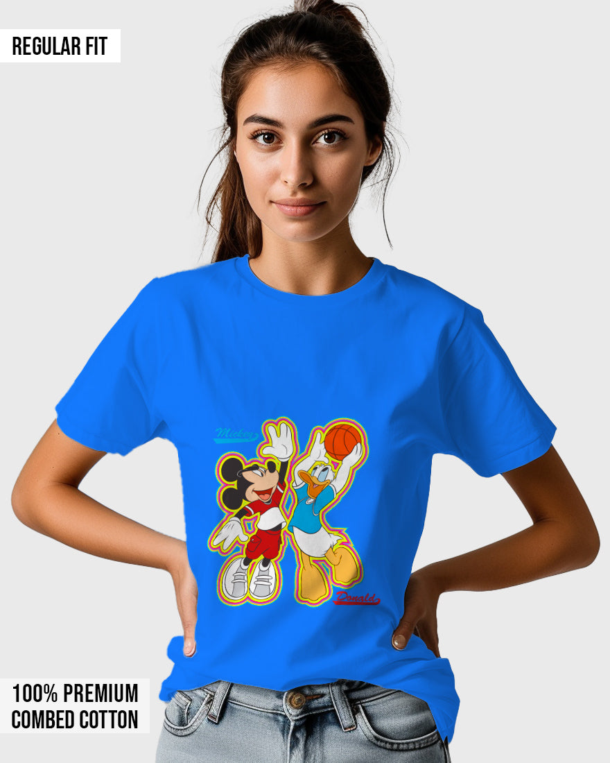 Womens Relaxed Fit TShirt Cartoon Micky & Donald