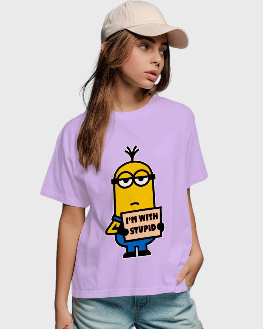 Womens Relaxed Fit TShirt Cartoon Minion Im Stupid