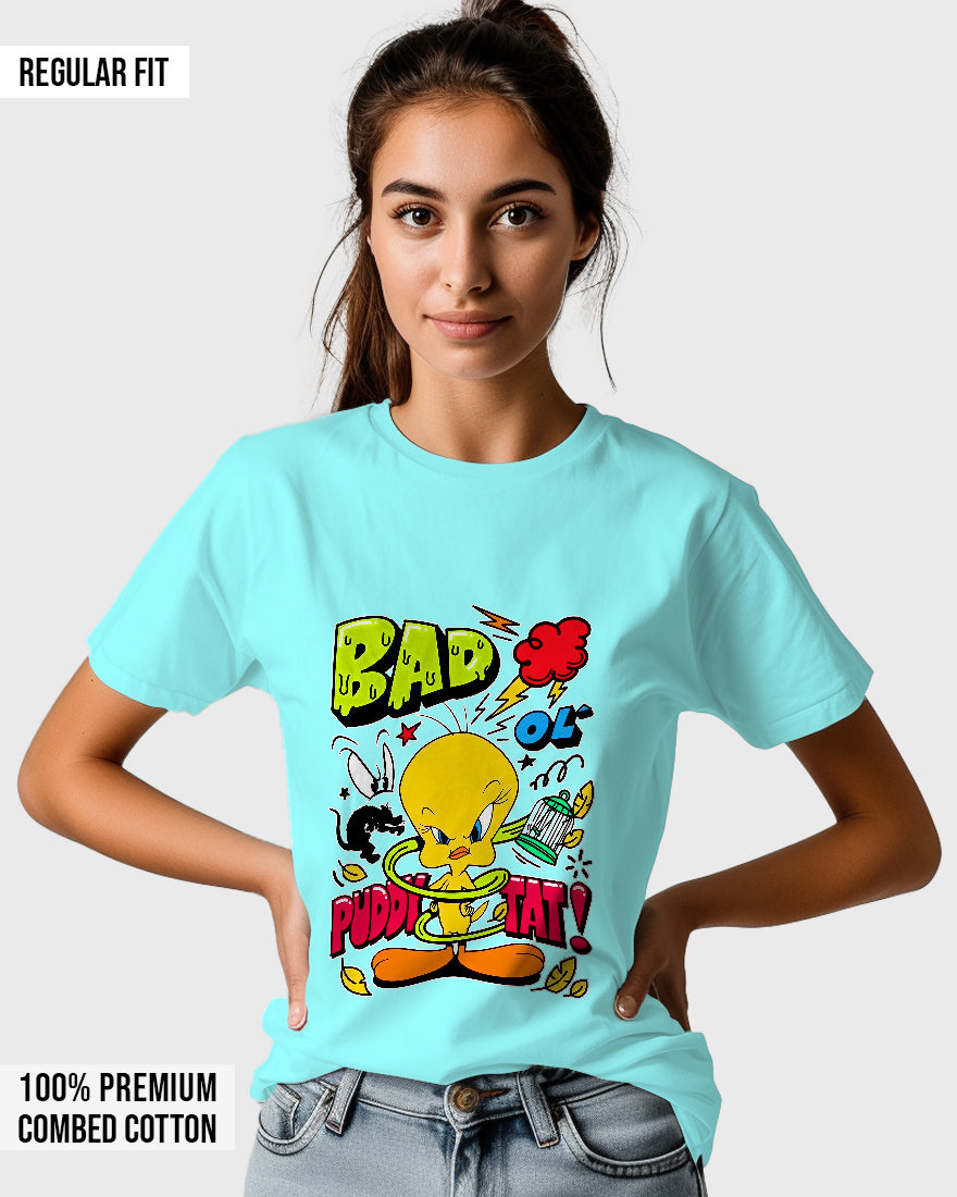 Womens Relaxed Fit TShirt Cartoon Angry Tweety