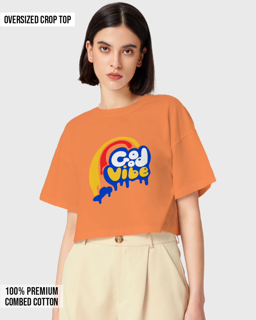 Womens Oversized Cropped TShirt Funky Good Vibes