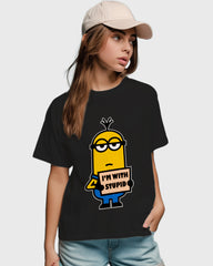 Womens Relaxed Fit TShirt Cartoon Minion Im Stupid