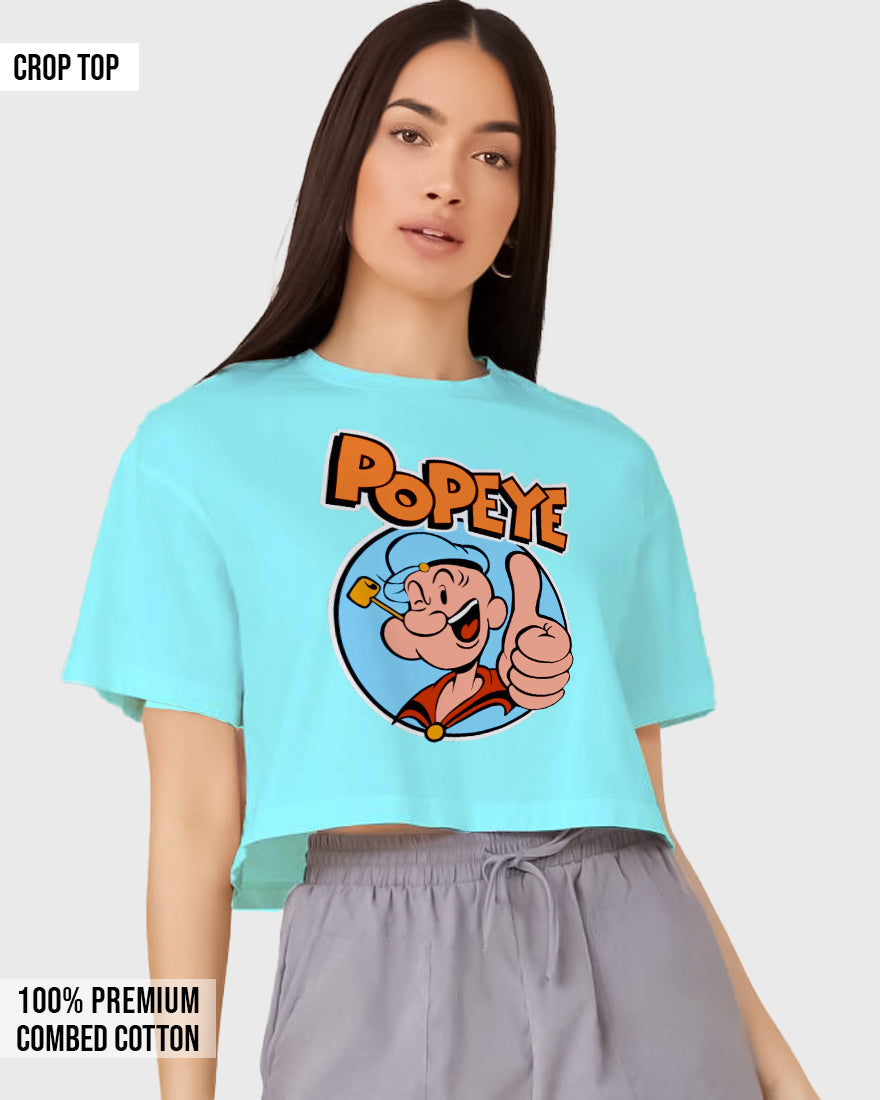 Womens Cropped TShirt Cartoon Popeye