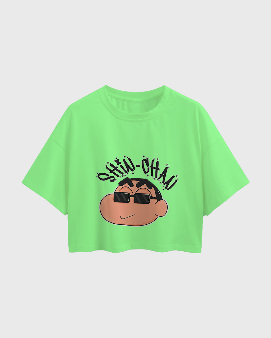 Womens Oversized Cropped TShirt Cartoon Sinchan