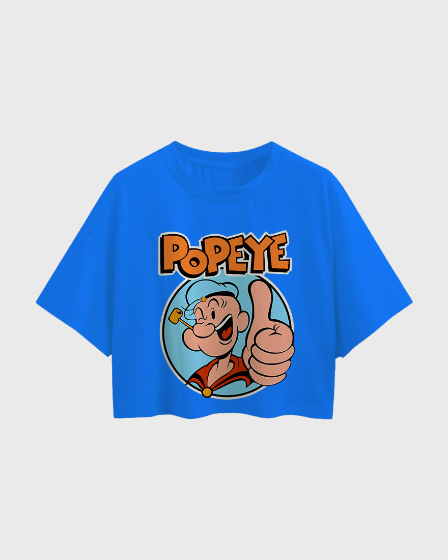 Womens Oversized Cropped TShirt Cartoon Popeye