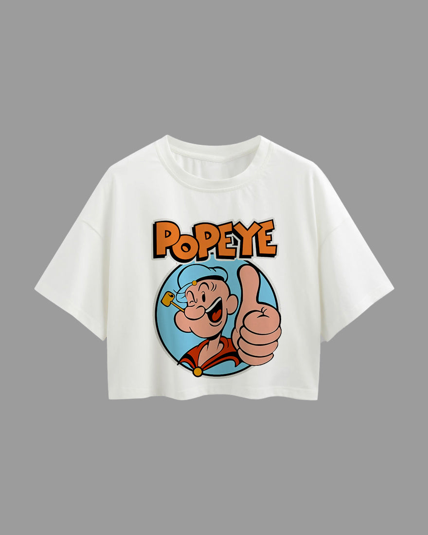 Womens Oversized Cropped TShirt Cartoon Popeye