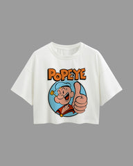 Womens Oversized Cropped TShirt Cartoon Popeye