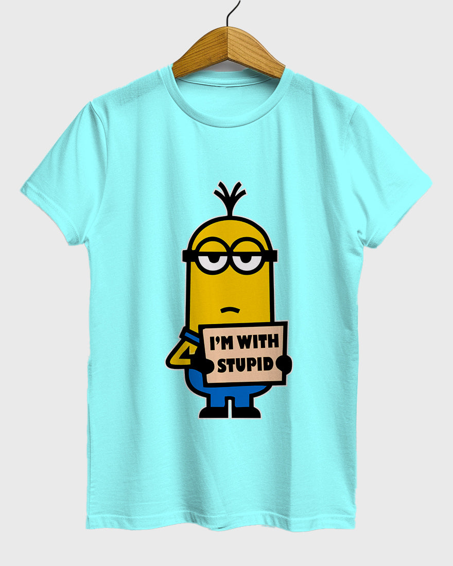 Womens Relaxed Fit TShirt Cartoon Minion Im Stupid