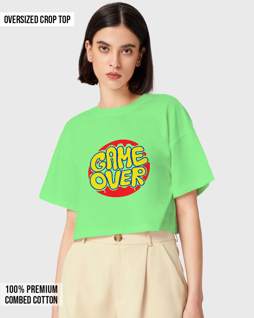 Womens Oversized Cropped TShirt Funky Game Over