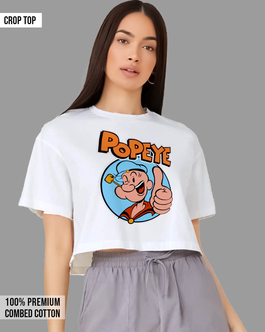 Womens Cropped TShirt Cartoon Popeye