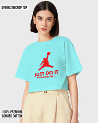 Womens Oversized Cropped TShirt Funky Just Do It