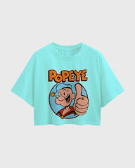 Womens Oversized Cropped TShirt Cartoon Popeye