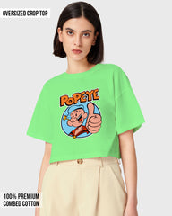 Womens Oversized Cropped TShirt Cartoon Popeye