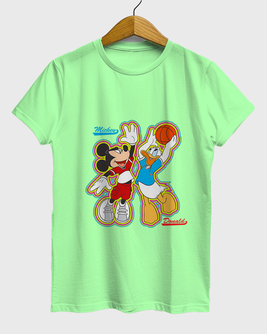 Womens Relaxed Fit TShirt Cartoon Micky & Donald