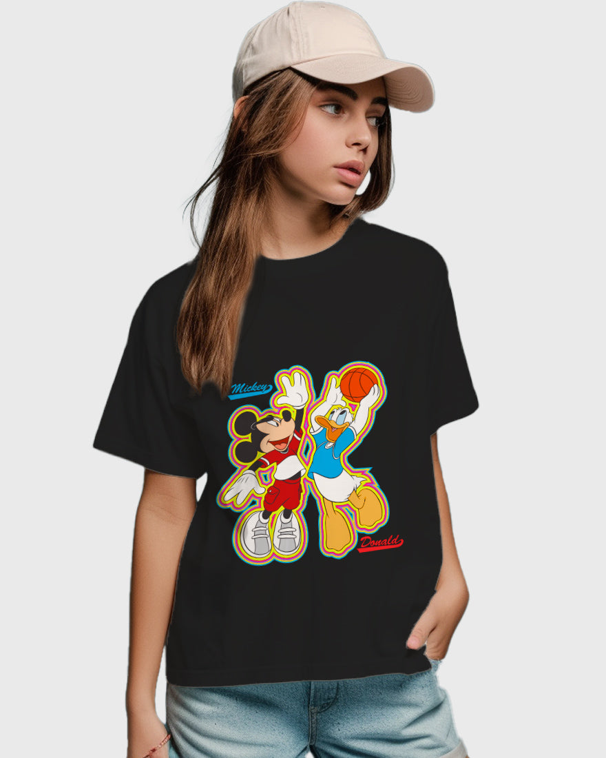 Womens Relaxed Fit TShirt Cartoon Micky & Donald